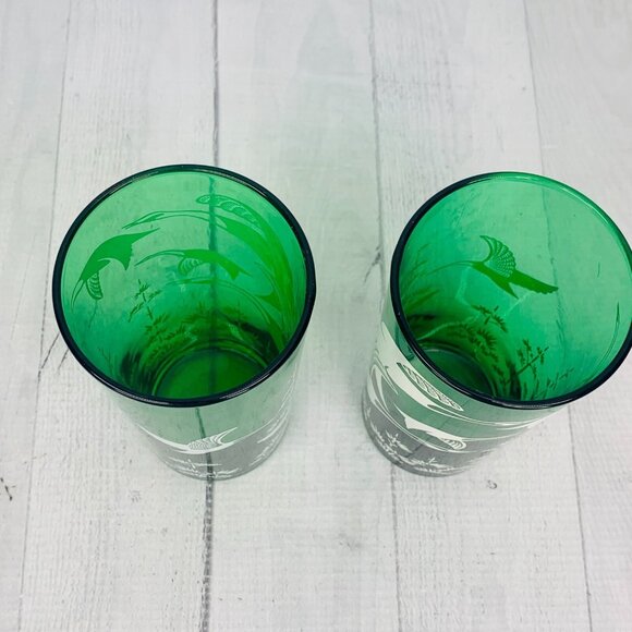 MCM Anchor Hocking CANADIAN GEESE Ducks Frost Green 14oz Tumbler Glasses Set 2 - Picture 4 of 7